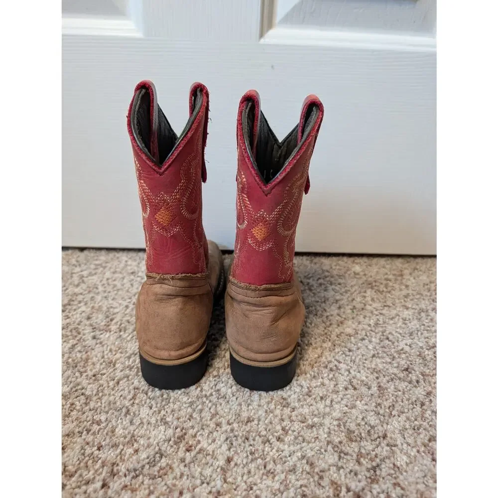 Ariat Tombstone Kids Western Boots Size 11 Brown Red Square Toe Cowboy Leather